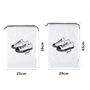 Waterproof frosted drawstring shoe storage bags for travel available in two sizes