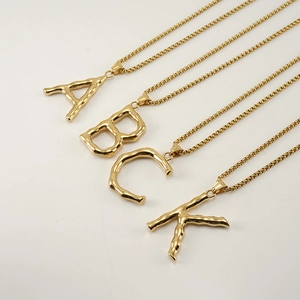 Golden hip hop letter pendants A B C K on square box chains made of 18K stainless steel