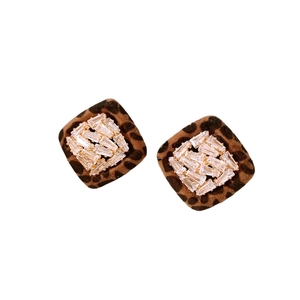 Orecchini leopardati stile Maillard placcati oro 18K con scintillanti zirconi
