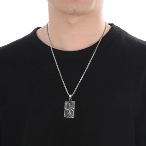 Gothic silver stainless steel necklace featuring a grim reaper pendant on a twisted rope chain