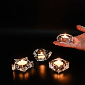 Minimalist transparent glass candle holder set in heart star square and round shapes