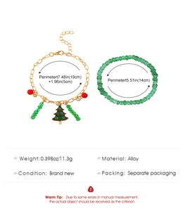 Ensemble de bracelets de Noël avec perles rouges vertes et pendentifs sapin dorés