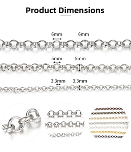 Detailed size chart of gold-plated O-link chains with macro texture and color options