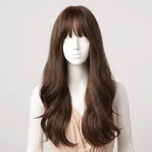 Long Wavy Wig With Bangs Heat Resistant Synthetic Fiber Natural Ombre Blonde Daily Party Cosplay For Women