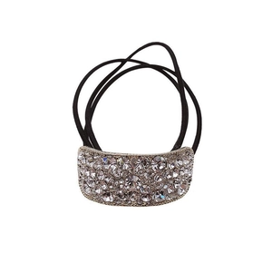 Elegant high-elastic black hair tie with arched rectangle sparkling crystal rhinestones
