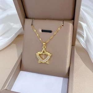 Titanium steel heart and star necklace with sparkling crystals in an elegant gift box