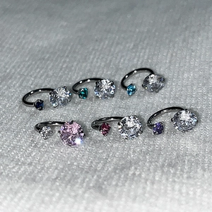 Sparkling titanium steel horseshoe piercing rings with zircon stones in 6 vibrant colors