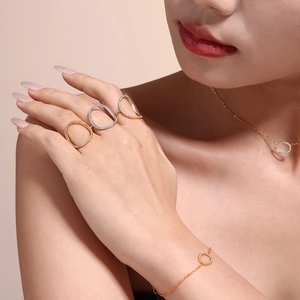 Minimalist 18k gold plated jewelry set with zircon rings, necklace and bracelet