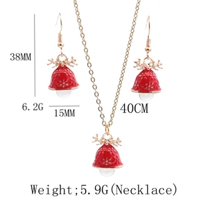 Detailed size and weight specs for Christmas bell necklace and earring jewelry set