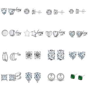 Collection of S925 sterling silver stud earrings featuring sparkling cubic zirconia shapes