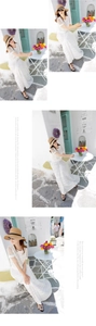 Close-up of white lace dress and beach straw hat styled in a Mediterranean setting