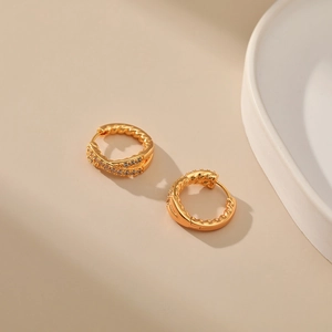 18K gold plated twisted hoop earrings with white zircon micro-inlay for women
