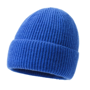 Classic royal blue ribbed knit beanie hat with cuff for winter warmth and fashion