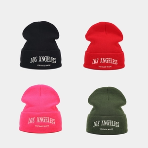 Acrylic Knitted Beanie Hat With Los Angeles Letter Embroidery Vintage Streetwear Warm Winter Cap For Men Women