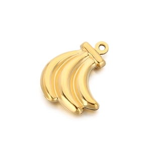 Polished gold hollow banana cluster pendant charm made of lightweight stainless steel