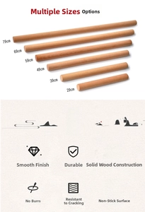 Detailed chart showing various lengths of solid wood rolling pins from 29cm up to 79cm