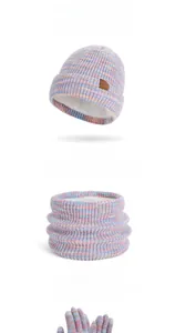 Detailed view of the thick fleece lining in the knitted hat and neck warmer set