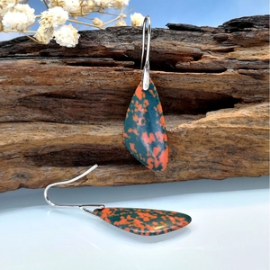Bohemian teardrop turquoise earrings with retro silver hooks and red spotted stone texture