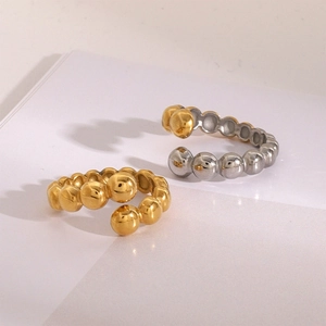 Minimalist 18k gold and silver bead open rings with high polished metallic finish