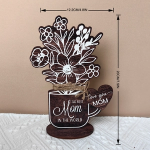 Detailed size view of wooden Mother's Day plaque measuring 20cm by 12.2cm on a desk