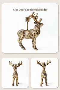 Vue détaillée d'un bougeoir cerf sika doré vintage avec texture métallique antique