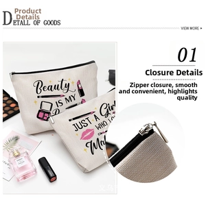 Detailed view of the smooth black zipper and high-quality canvas texture of the makeup bag