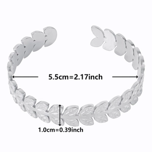Detailed size parameters of silver C-shaped laurel leaf adjustable steel bracelet
