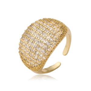 Chic gold-plated adjustable wide ring featuring micro-paved sparkling cubic zirconia