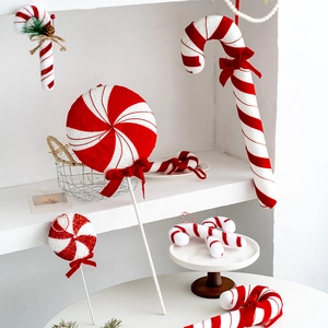 Christmas red and white striped candy cane ornaments set for tree decoration