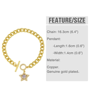 Détail du bracelet gourmette en or avec pendentif étoile et spécifications de taille