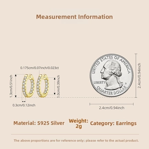 Detailed measurement of S925 sterling silver hoop earrings with dimensions and weight