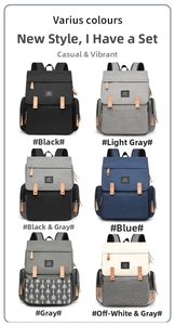 Collection of large capacity diaper backpacks in six versatile colors for travel