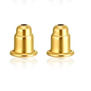 Pair of bullet-shaped gold plated S925 sterling silver earring backs on white background