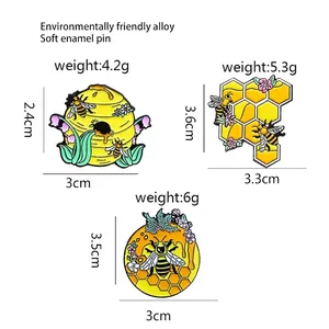 Fashionable bee and honeycomb soft enamel pins made of eco-friendly alloy set