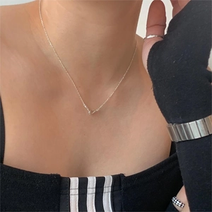 Minimalist 925 sterling silver hook necklace worn on neck for a stylish look