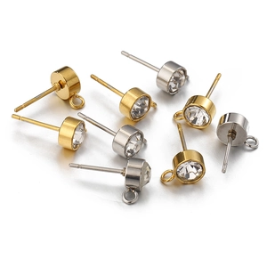 Stainless steel stud earring settings with hanging loops in gold and silver finishes
