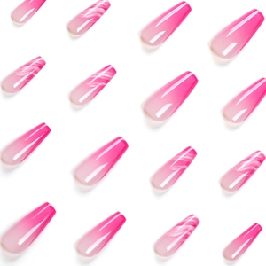 Faux ongles ballerine français avec paillettes roses, dégradé et motifs de marbre