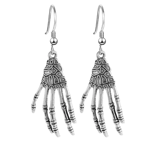 Vintage silver skeleton hand earrings with gothic punk style for Halloween jewelry