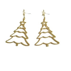 Exaggerated golden Christmas tree earrings with star studs in a minimalist metal design