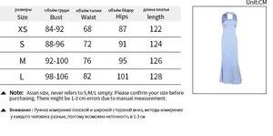 Detailed size chart for the satin slip dress showing bust, waist, and length in centimeters