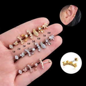 Fashion Stud Earrings For Women Stainless Steel Earring Post Copper Inlaid Colorful Zircon Heart Butterfly Crown Piercing