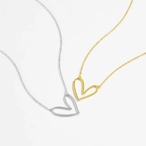 925 Sterling Silver Hollow Heart Pendant Necklace Minimalist Dainty Adjustable O-Chain Jewelry For Women Retro Style