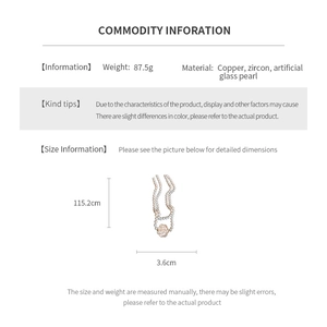 Detail view of pearl necklace specs showing 87.5g weight and zircon flower charm info