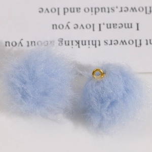 Pair of light blue plush ball charms with gold rings for DIY earring making