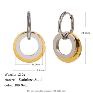 Detailed size specifications for stainless steel star hoop earrings with 18K gold plating