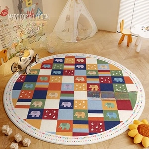 Detail of round elephant carpet for kids with anti-bacterial and anti-mite fabric