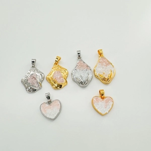 Heart Irregular Flower Charms Copper 18K Gold Plated Inlaid Crushed Stone For DIY Necklace Bracelet Making