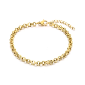Minimalist double layer O-chain stainless steel bracelet with lobster clasp and adjustable link
