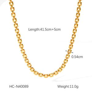 Detail of gold titanium chain necklace showing 41.5cm length and 0.54cm width specifications