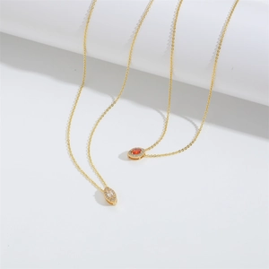 Elegant marquise zircon pendant necklace in gold finish with red and white stones